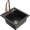 Mexen Vito гранитна кухненска мивка с 1 отделение и кухненски смесител Elia, черен/сребърен металик - 6503-73-670101-50