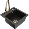 Mexen Vito гранитна кухненска мивка с 1 отделение с кухненски смесител Elia, черен/златен металик - 6503-75-670101-50