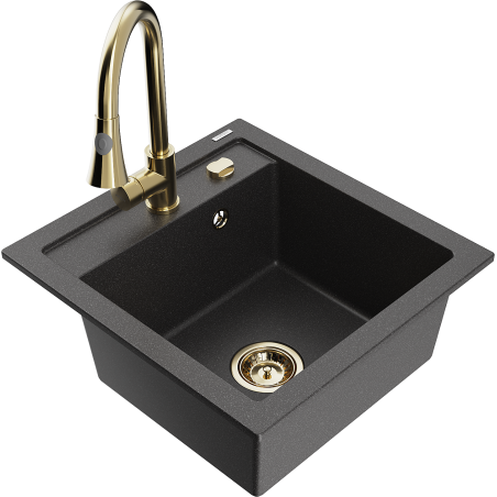 Mexen Vito гранитна кухненска мивка с 1 отделение и кухненски смесител Elia,
