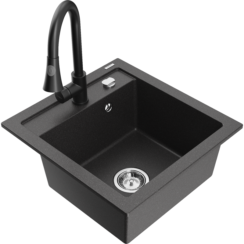 Mexen Vito гранитна мивка с 1 отделение с кухненски смесител Elia, черно на