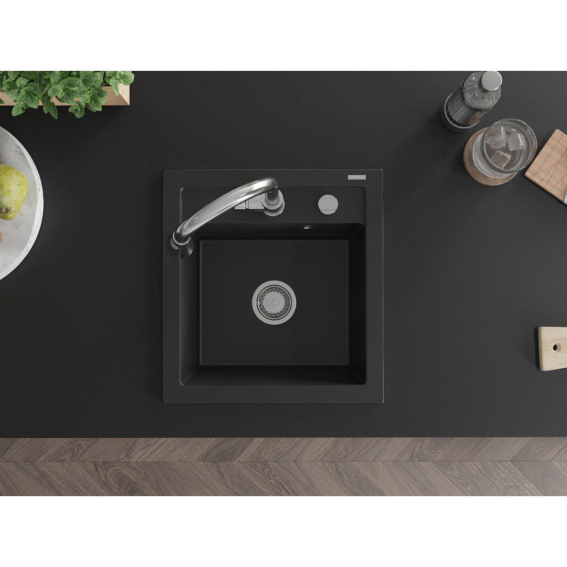 Mexen Vito гранитна мивка 1-коморова с кухненски смесител Elia, черна - 6503-77-670101-00