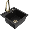 Mexen Vito гранитна кухненска мивка с една камера с кухненски смесител Elia, черен - 6503-77-670101-50