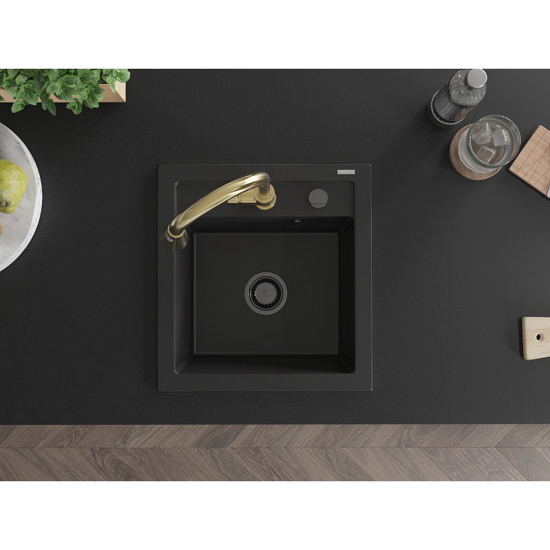 Mexen Vito гранитна кухненска мивка с едно отделение и смесител Elia, черен