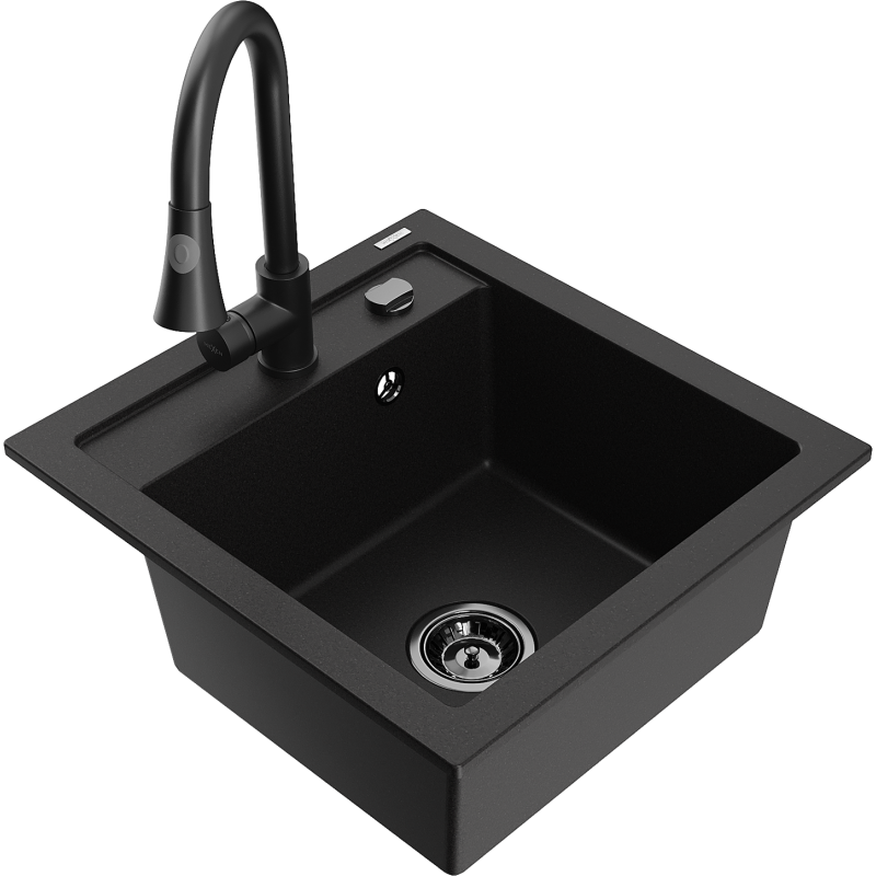 Mexen Vito гранитна мивка 1-камерна с кухненски смесител Elia, черен