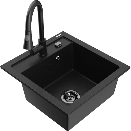 Mexen Vito гранитна мивка 1-камерна с кухненски смесител Elia, черен