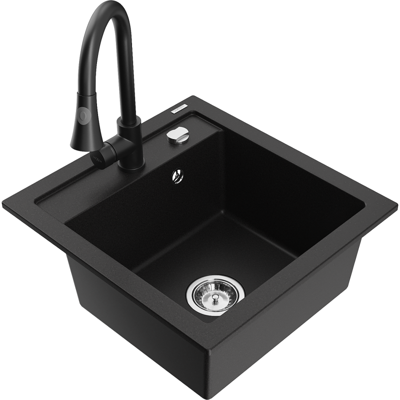 Mexen Vito гранитна кухненска мивка с една камера и кухненски кран Elia,