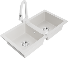 Mexen Mario гранитна мивка с 2 камери и кухненски смесител Elia, бял - 6504-20-670101-20