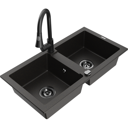 Mexen Mario гранитна мивка с две камери с кухненски смесител Elia,