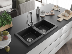 Мексен Марио гранитна мивка 2-камера с кухненски смесител Елия, черен - 6504-77-670101-00