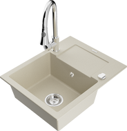 Mexen Enzo еднокоморна гранитна мивка с отцедник и кухненски смесител Elia, бежов - 6506-69-670101-00
