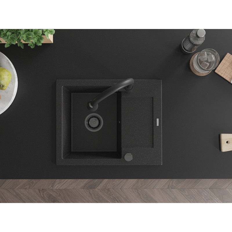 Mexen Enzo гранитна мивка с 1 отделение с отцедник и кухненски смесител Elia,