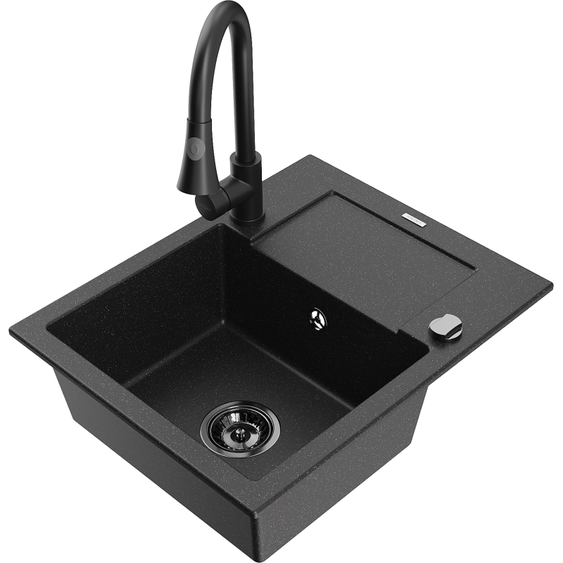 Mexen Enzo гранитна мивка с 1 отделение с отцедник и кухненски смесител Elia,