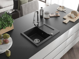 Mexen Enzo гранитна мивка с 1 отделение с отцедник и кухненски смесител Elia,