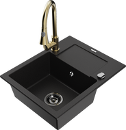 Mexen Enzo гранитна мивка с 1 отделение с отцеждач и кухненски смесител Elia, черен - 6506-77-670101-50-B