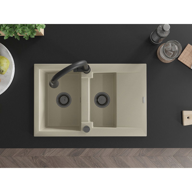 Mexen Gaspar гранитна мивка 1,5 камери с отцедник и кухненски смесител Elia,