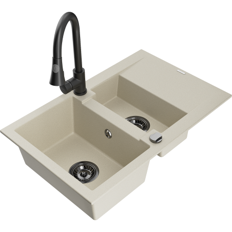 Mexen Gaspar гранитна мивка 1,5 камери с отцедник и кухненски смесител Elia,