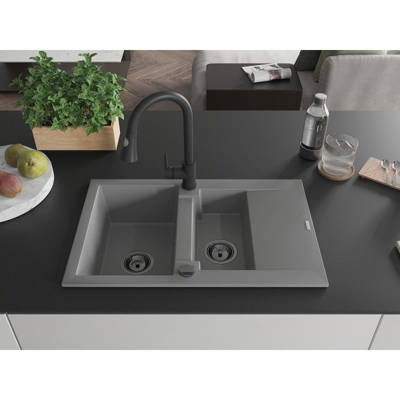 Mexen Gaspar гранитна мивка 1,5 отделения с отцедник и кухненски смесител Elia,
