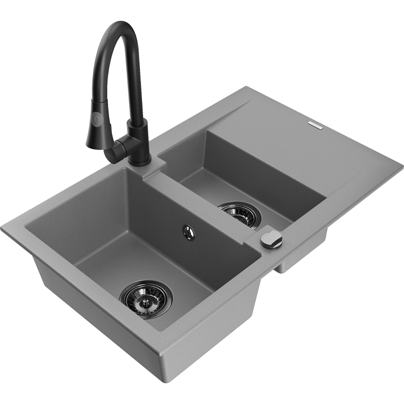 Mexen Gaspar гранитна мивка 1,5 отделения с отцедник и кухненски смесител Elia,