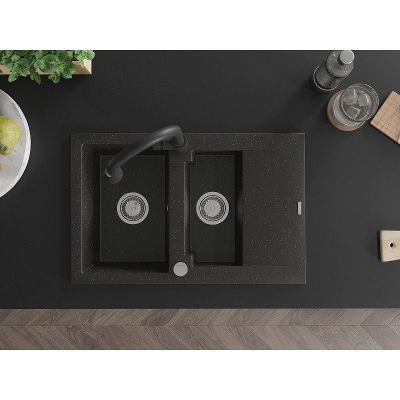 Mexen Gaspar гранитна мивка 1,5-камерна с отцедник и кухненски смесител Elia,