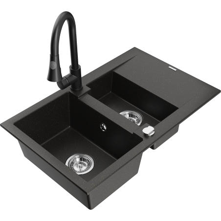 Mexen Gaspar гранитна мивка 1,5-камерна с отцедник и кухненски смесител Elia,
