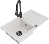 Mexen Pablo гранитна мивка с 1 камера с отцедник и кухненски смесител Elia,