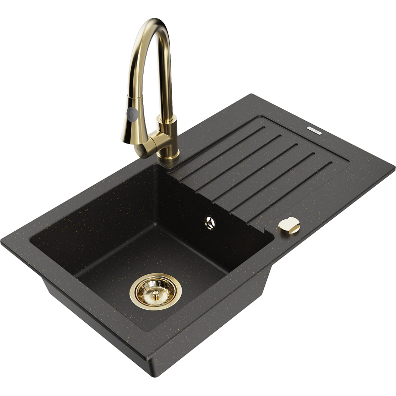 Mexen Pablo гранитна мивка с 1 камера и отцедник с кухненски смесител Elia,