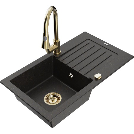 Mexen Pablo гранитна мивка с 1 камера и отцедник с кухненски смесител Elia,