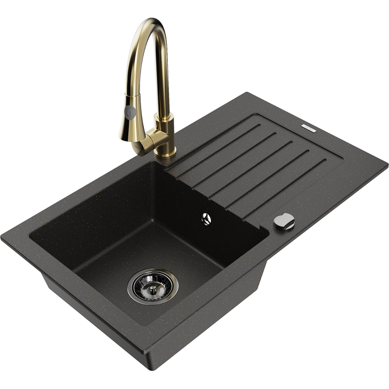 Mexen Pablo гранитна мивка с 1 отделение с отцедник и кухненски смесител Elia,