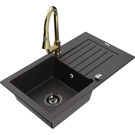 Mexen Pablo гранитна мивка с 1 отделение с отцедник и кухненски смесител Elia,