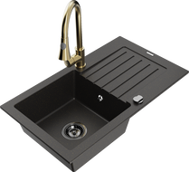 Mexen Pablo гранитна мивка с 1 отделение с отцедник и кухненски смесител Elia,