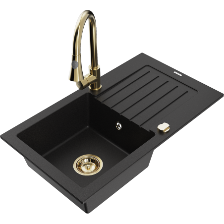 Mexen Pablo гранитна мивка с 1 камера с отцедник и кухненски смесител Elia,
