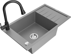 Mexen Elias гранитна мивка с 1 отделение с дренаж и кухненски смесител Elia, сив - 6511-71-670101-70