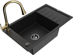 Mexen Elias гранитна мивка с 1 отделение с отцедник и кухненски смесител Elia, черен - 6511-77-670101-50-B