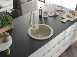 Mexen Diego гранитна мивка 1-ком. с кухненски смесител Elia, бежов - 6512-69-670101-69