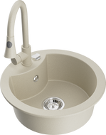 Mexen Diego гранитна мивка 1-ком. с кухненски смесител Elia, бежов - 6512-69-670101-69