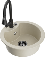 Mexen Diego гранитна мивка с 1 отделение и кухненски смесител Elia, бежов - 6512-69-670101-70