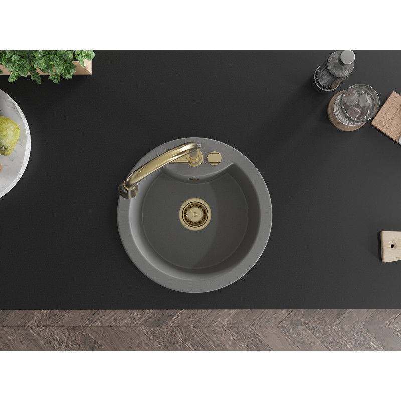 Mexen Diego гранитна мивка с 1 отделение и кухненски смесител Elia, сив - 6512-71-670101-50