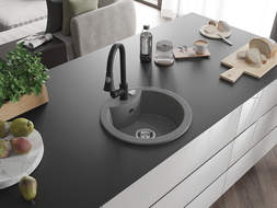 Mexen Diego гранитна мивка 1-камерна с кухненски смесител Elia, сив - 6512-71-670101-70