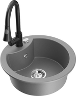 Mexen Diego гранитна мивка 1-камерна с кухненски смесител Elia, сив - 6512-71-670101-70