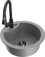 Mexen Diego гранитна кухненска мивка с 1 отделение и кухненски смесител Elia, сив - 6512-71-670101-70-B