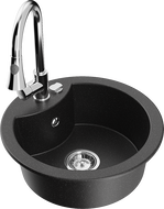 Mexen Diego гранитна кухненска мивка с 1 отделение с кухненски смесител Elia, черен/сребрист металик - 6512-73-670101-00