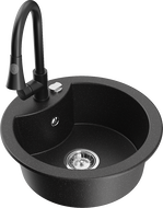 Mexen Diego гранитна мивка с 1 отделение и кухненски смесител Elia, черен/сребрист металик - 6512-73-670101-70