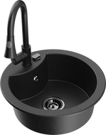 Mexen Diego гранитна мивка с 1 отделение и кухненски смесител Elia, черен/сребърен металик - 6512-73-670101-70-B