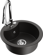 Mexen Diego гранитна мивка с 1 камера с кухненски смесител Elia, черен/златист металик - 6512-75-670101-00