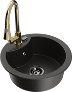 Mexen Diego едночелен мивка от гранит с кухненски смесител Elia, черно/златно металик - 6512-75-670101-50-B