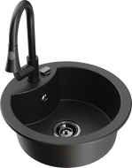 Mexen Diego гранитна мивка с 1 отделение с кухненски смесител Elia, черен/златист металик - 6512-75-670101-70-B