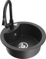 Mexen Diego гранитна мивка с 1 отделение и кухненски смесител Elia, черен на пръски - 6512-76-670101-70