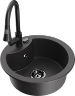 Mexen Diego гранитна кухненска мивка с 1 корито и смесител Elia, черен пъстър - 6512-76-670101-70-B