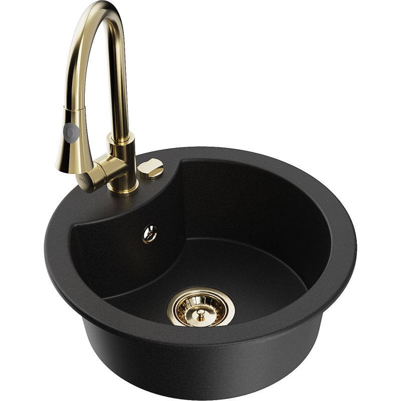 Mexen Diego гранитна мивка 1-камерна с кухненски смесител Elia, черна