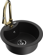Mexen Diego гранитна мивка с 1 камера и кухненски смесител Elia, черен - 6512-77-670101-50-B